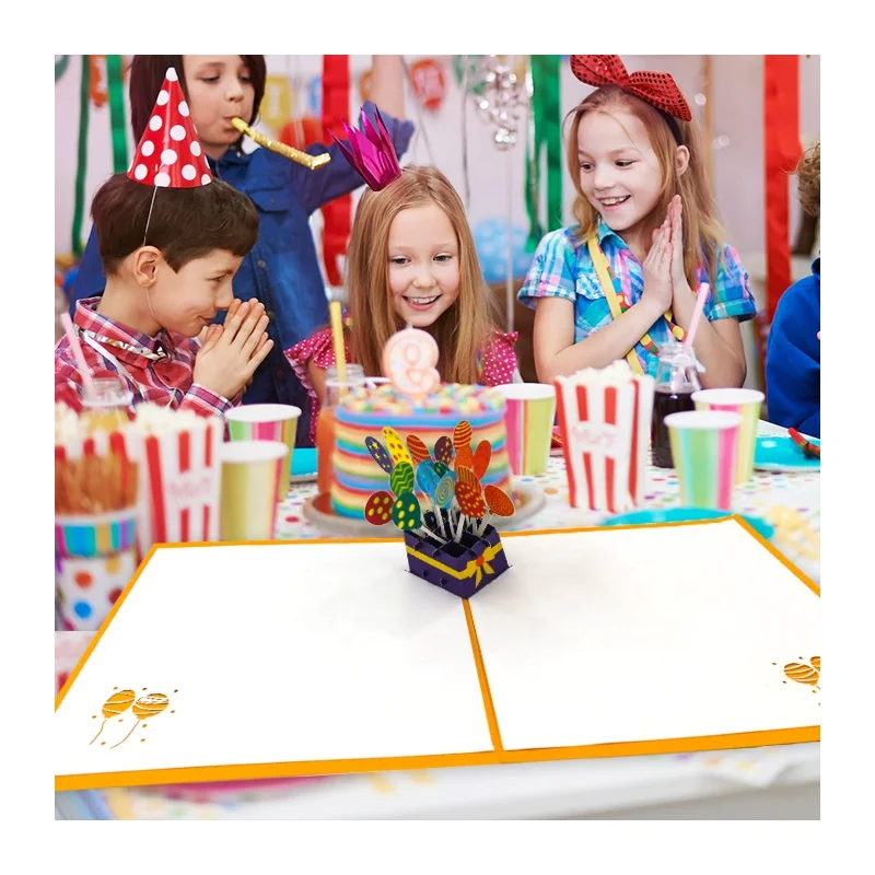 Customize Unique Fancy Balloons Color Mixing Funny Paper 3d Pop Up Greeting Card