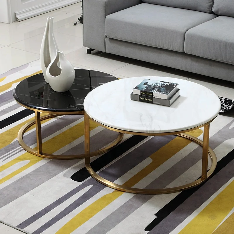 Modern Living Room Furniture Luxury Designer Center Table Set Gold Frame Marble Top Coffee Table