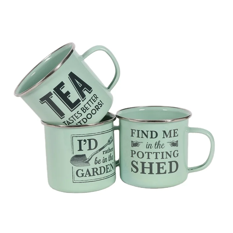 Wholesale Steel Enamelware Custom Logo Retro Enamel Camping Cup Coffee Mugs Sublimation Enamel Mugs
