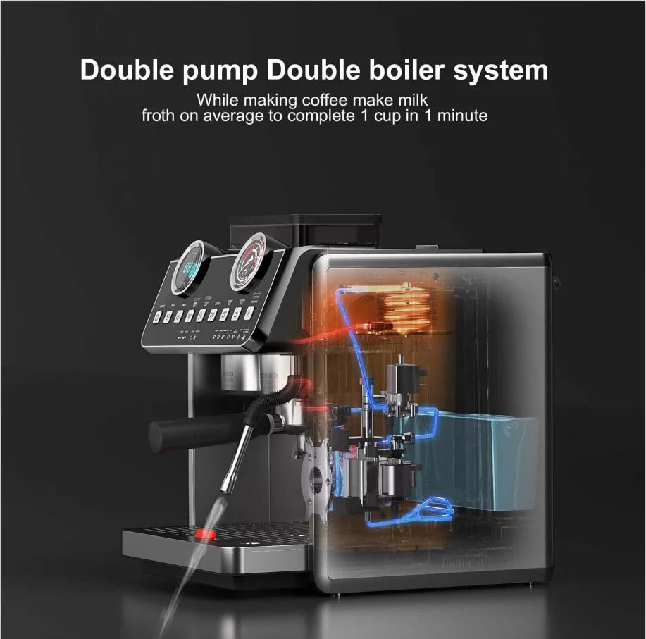 2024 New Arrival Hot selling 20 bar ULKA pump 1500W with pressure gauge,with time display Semi-automatic coffee machine