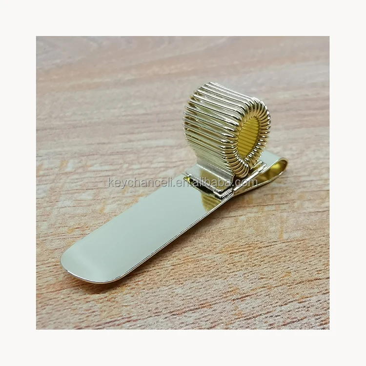 engraved laser logo horizontal spring loop gold metal holder clip for pen