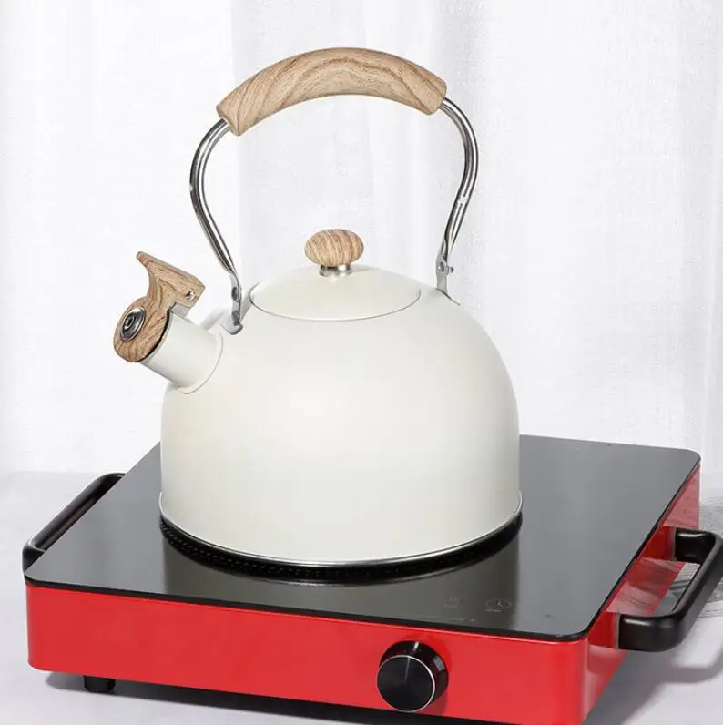 top seller gas stove top stainless steel whistling kettles with wood handle