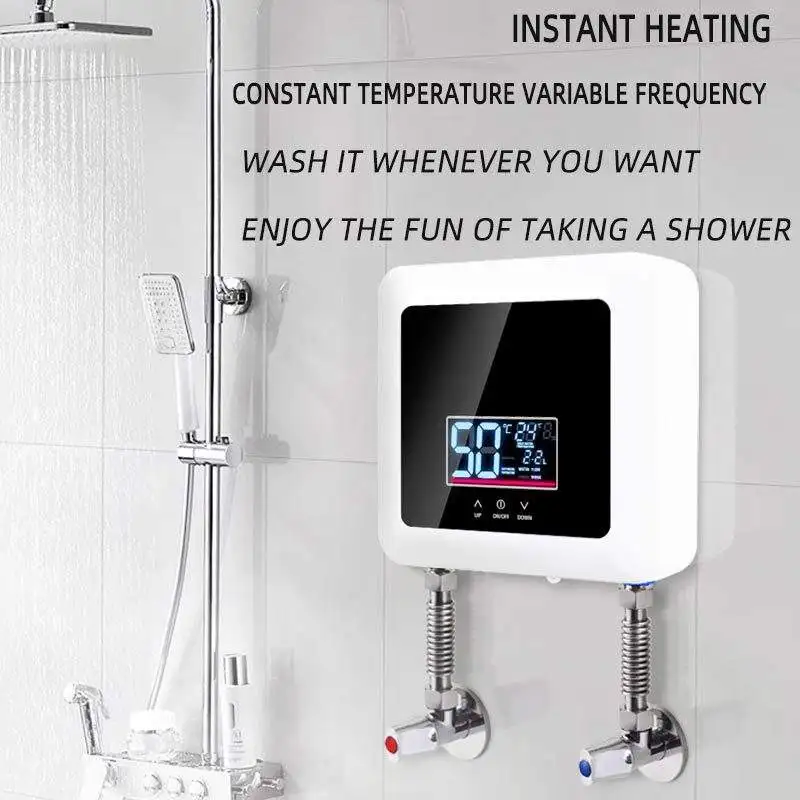 Electric Hot Water Heater Kitchen Bathroom Shower Hot Water Fast Heating with Temperature Adjustable Instant Tankless