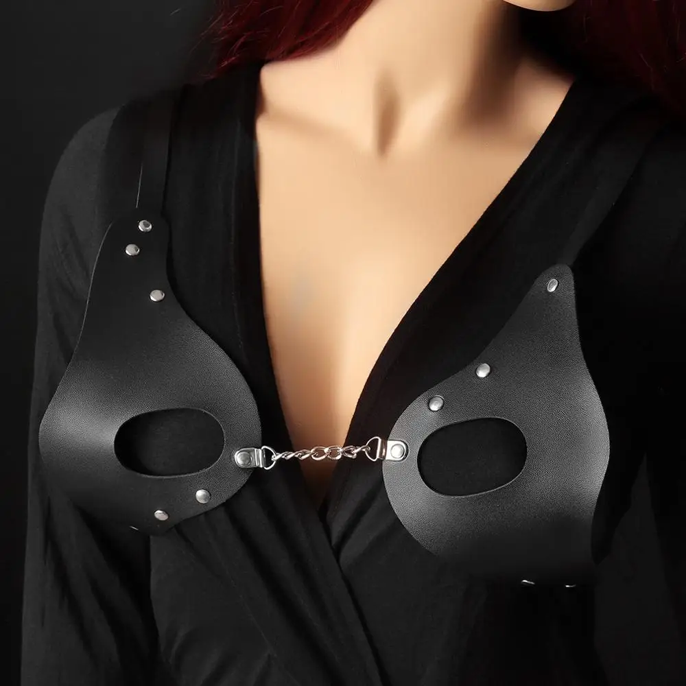 Lingerie Women Leather Sexy Adjustable Black Cage Bra Top body Harness  womens bra for club bondage halloween costumes