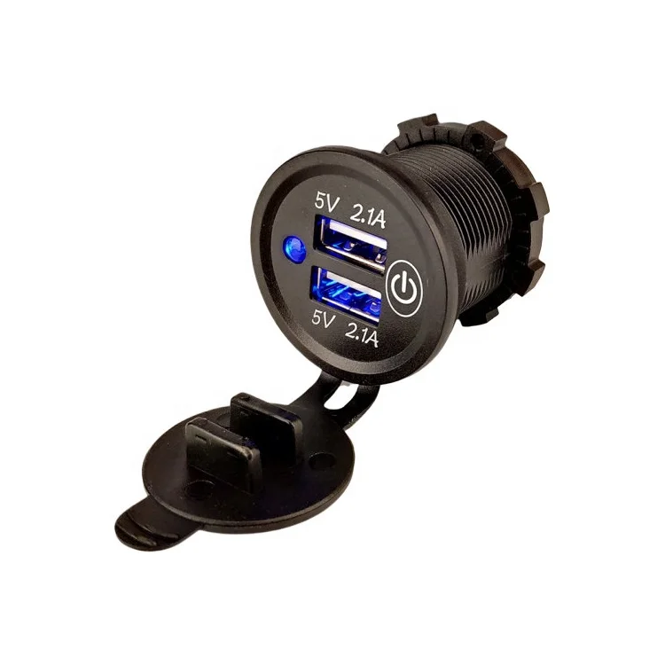 new style New Touch Type Car Usb Flush Mount Socket Double USB Power Port Charge 5V 4.2A Car Charger With ON OFF Switch