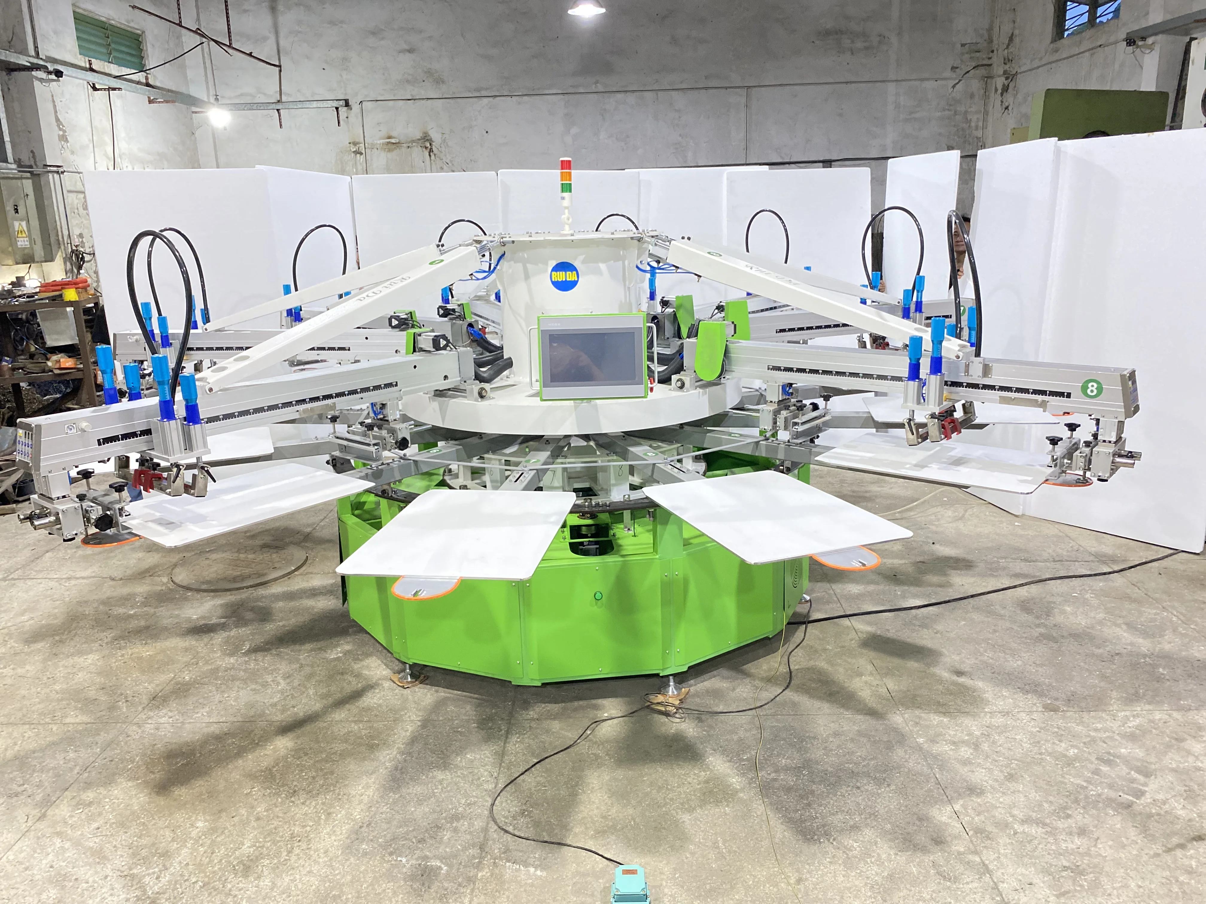Carousel Automatic 8 Color 12 Station T-shirt Silk Screen Printing Machine With 5 Flash Dryers With Sensor