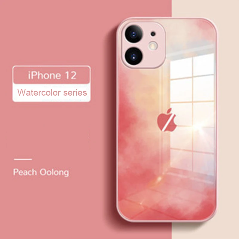  Лидер продаж Твердый чехол из закаленного стекла с акварельным рисунком для iPhone 12 11 Pro Max 7 8 XR жидкого силикона