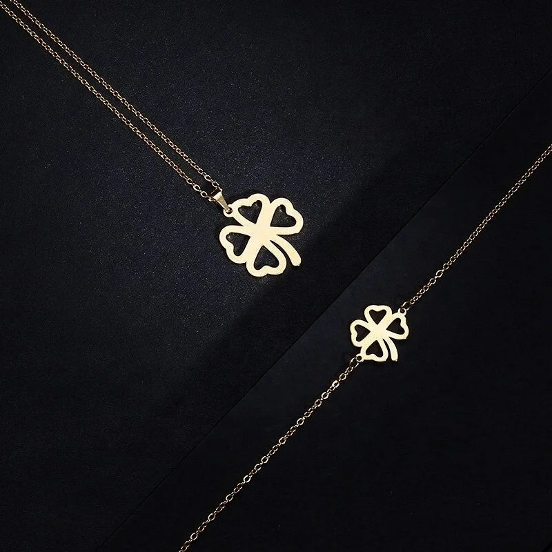 2022 Hot Selling Wholesale Jewelry Custom 18K PVD Gold Plated Stainless Steel Plain Lucky Four-Leaf Clover Necklace