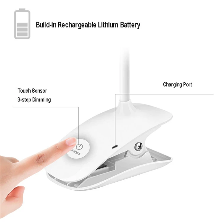 
Office 3-step Dimming Desktop Lighting USB Rechargeable Study Desk Light Clip Holder Reading Table Lamps 