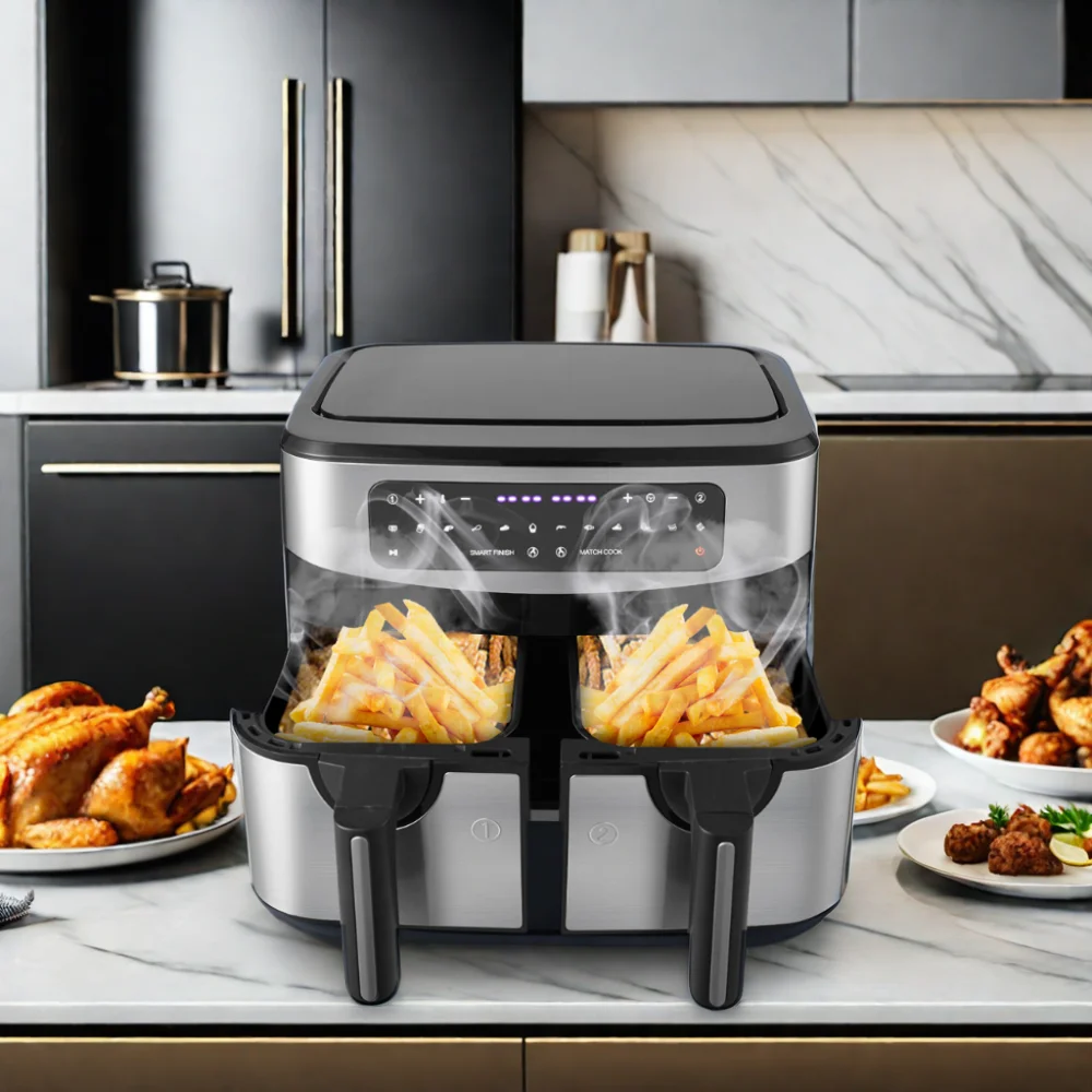 Ukninja Wholesale Dual Air Fryer Freidora De Aire Digital Oven Air Fryer Lcd Display Electric Smart Dual Basket 6l 8l 9l OEM