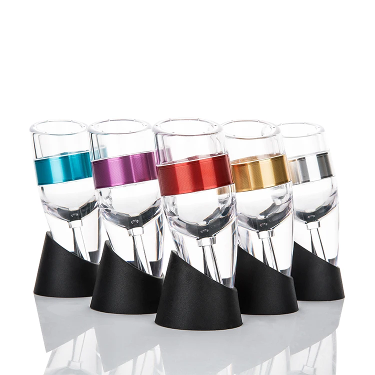Custom Colorful Aluminum Ring Wine Aerator Set Bevel Connection Carafe Speed Aerating Pourer