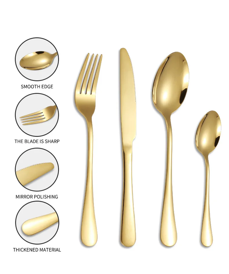 Набор столовых приборов для свадьбы из нержавеющей стали Золотая посуда нож вилка ложка чайная в наличии