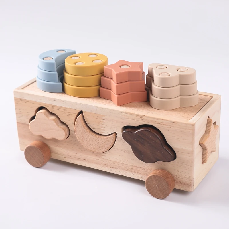 Wholesale Montesorri Baby Wooden Toy Natural Wood Educational Toy Wood Car Stacking Toy for Kids Children