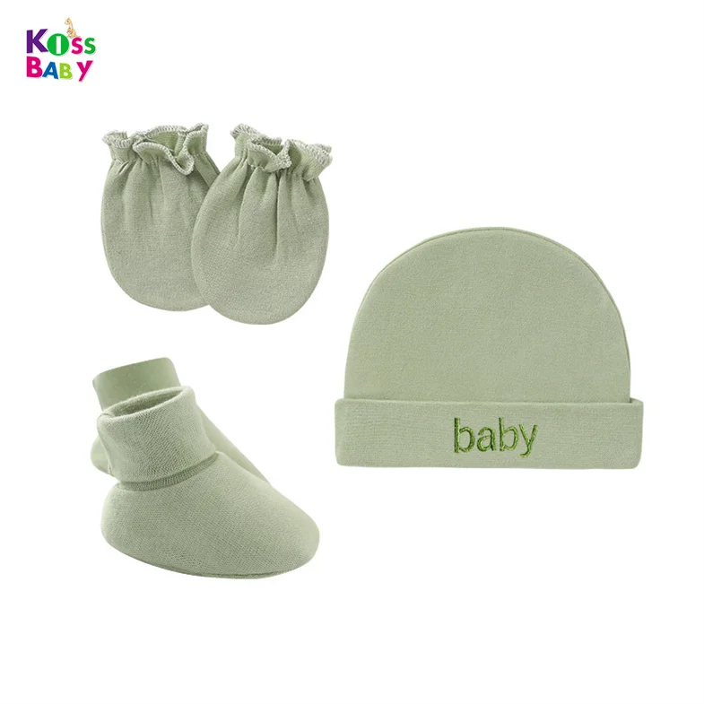 Оптовая продажа, Лидер продаж на Amazon, комплект из 3 предметов, Детская Хлопковая вязаная шапка + носки + пары варежек от царапин