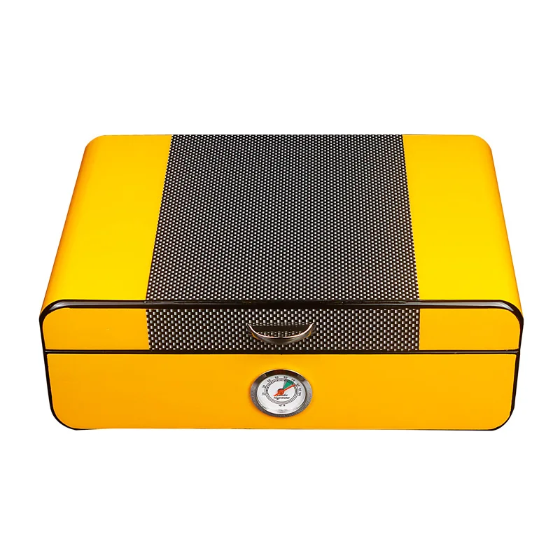 
Yellow Mini Spanish High Gloss Carbon Fiber Cigar Humidor Cedar Wood Cigar Box 