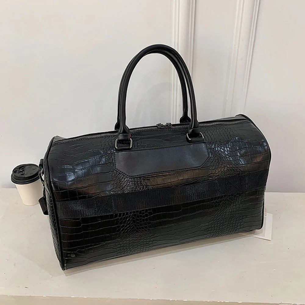 European American fashion women man crocodile pattern embossed short distance soft leather luggage duffle weekender travel bag