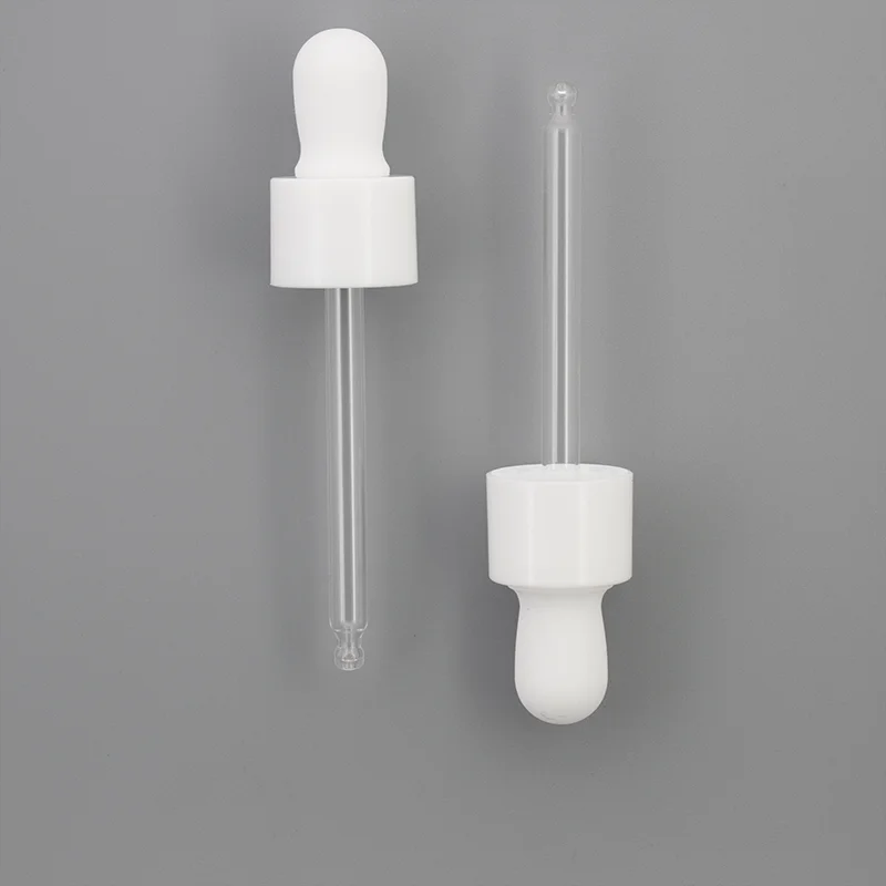 20/410 white dropper with glass pipette and silicone head 20mm glass dropper for cosmetic bottle