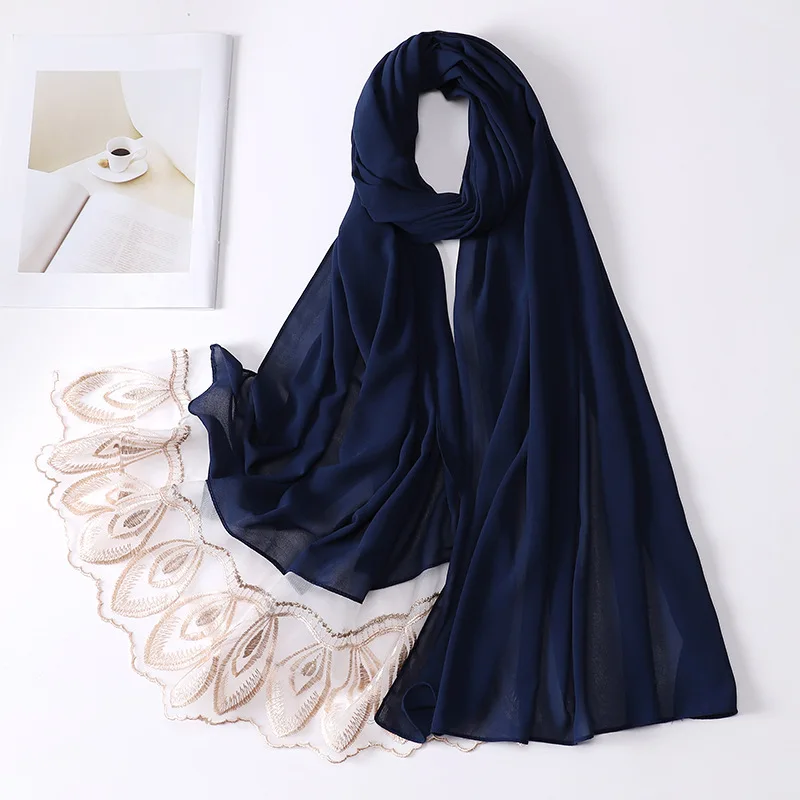 luxury lace chiffon hijab muslim headscarf wrap shawl fashion modern women scarf hijab