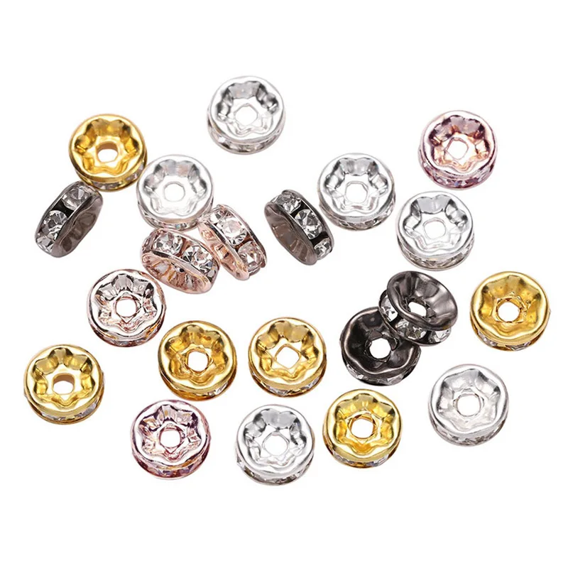 wholesale 8mm Spacer Bead Gold Silver Color Rondelles Rhinestone Crystal Loose Spacer Beads For DIY Jewelry Making Accessories