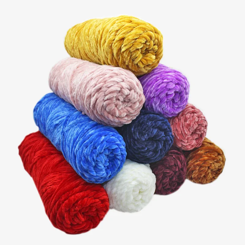 China hot sale soft polyester  1ply filament chunky chenille knitting yarn for cloth and scarf 35 colors