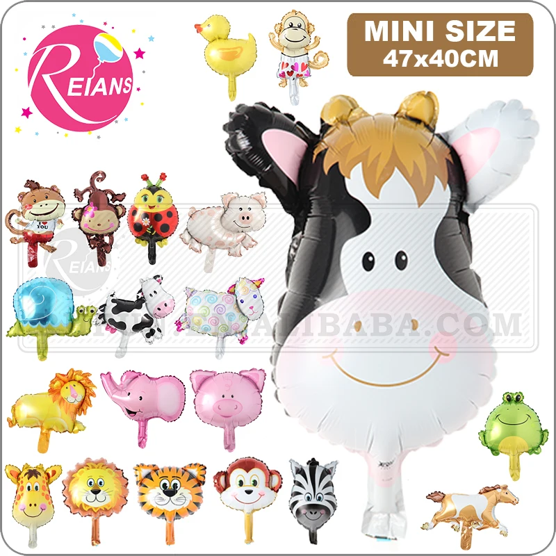 Mini Animal Head Foil Balloon, Safari Zoo Handheld Inflatable Air Ballon Baby Shower Happy Birthday Party Decorations Kids Gifts