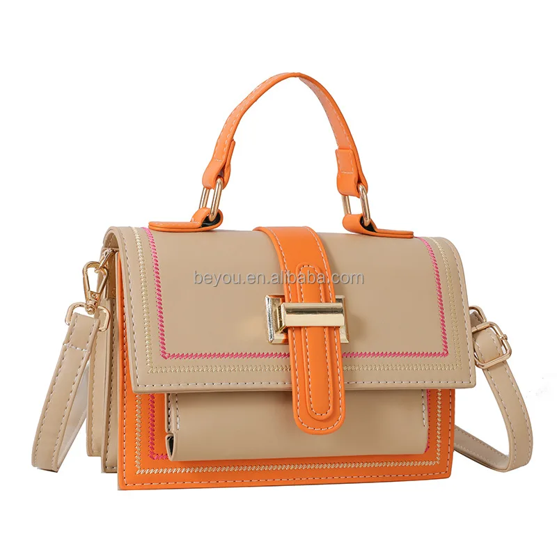 Trendy Pink and Green Color Blocking Crossbody Bag Multi-layer Square Flap Sorority Handbag Perfect Shoulder Bag