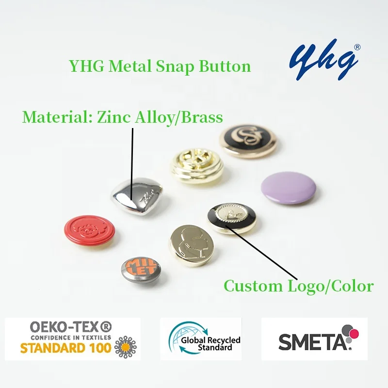YHG Engraved Logo Custom Zinc Alloy Brass Press Metal Magnetic Snap Button for Coat Down Jacket