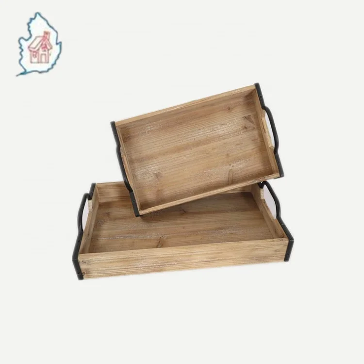 Two tiered rustic wooden serving tray farmhouse wood tray stand for home