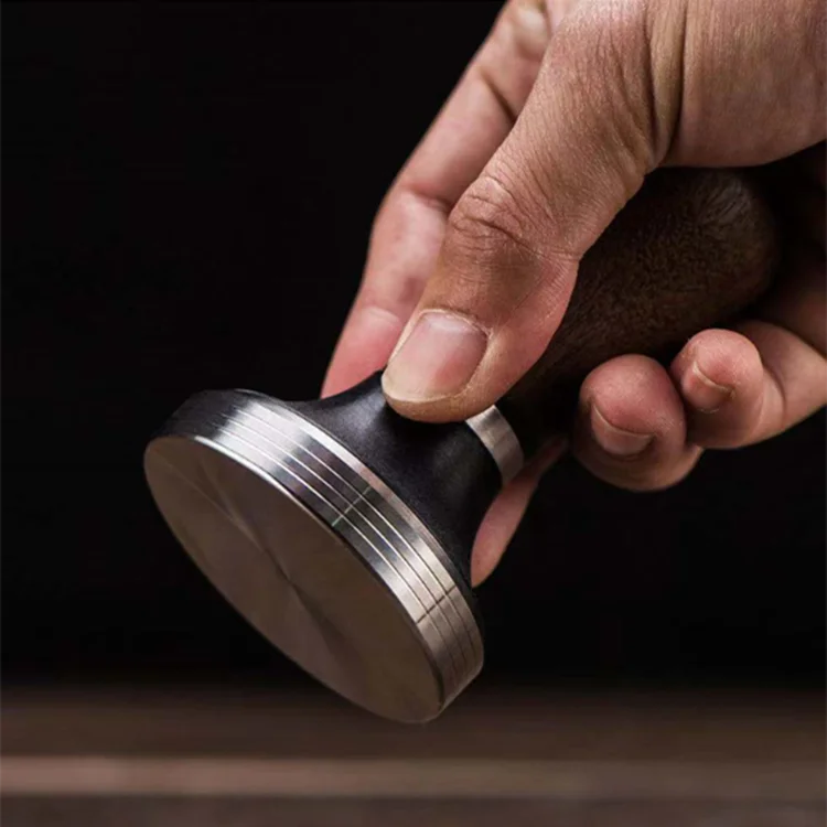 Coffee Distributor & Tamper 51/53/58mm flat base Adjustable height stainless steel coffee tamper with wood handle