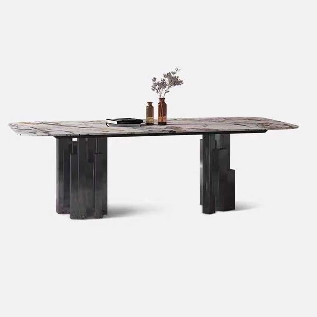 Family restaurant marble rectangular banquet table golden palace Wedding Table 6 / 8 people