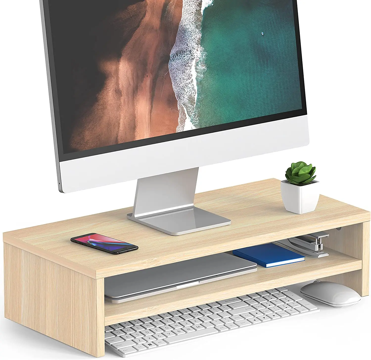 Wooden Computer Stand Desk Organiser with Storage Laptop Stand Desk Notebook Computer Holder for Keyboards