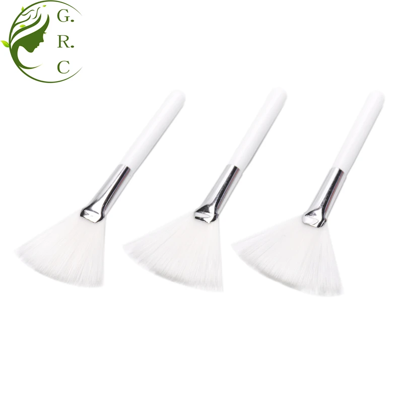 Disposable Travel Size Skincare Full White Single Small Fan Makeup Brushes Mini Silver Chemical Peel Fan Brush For Face Make Up