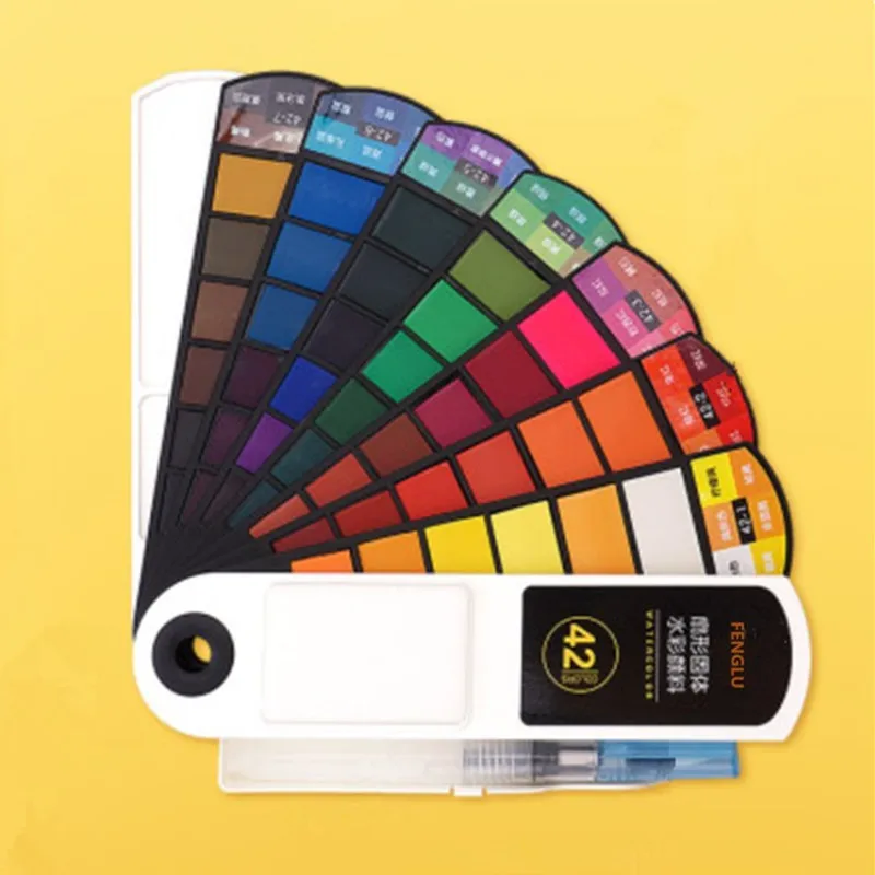 Fan shaped foldable watercolor paint solid watercolour 18 24 36 42 colors pocket water color kit