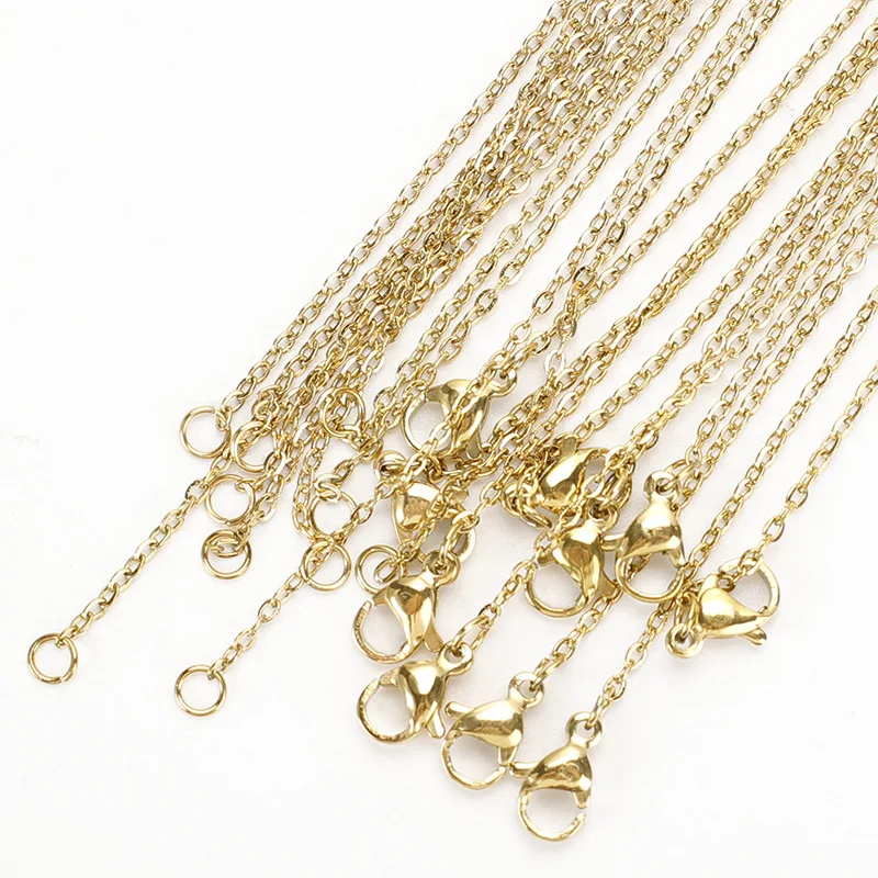 45cm stainless steel chain 1.4mm O-word pressed batch corner cross chain Silver gold plated necklace DIY jewelry chain
