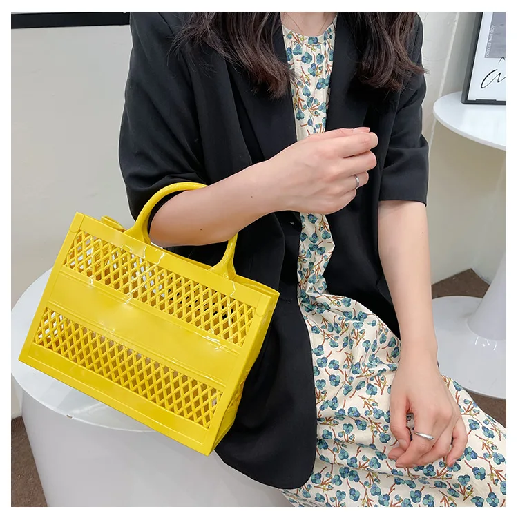 2024 New Summer Fashion Shopping Basket Portable Jelly Bag Extra Large Capacity Basket Storage Basket Enlarged Hollow For Women