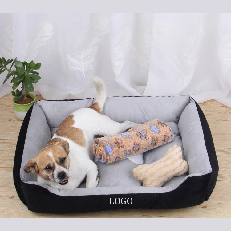 Custom New Design Luxury Comfortable Rectangle Soft Plush Washable Pet Puppy Cat Dog Bed