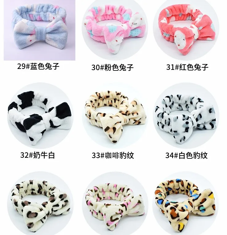 Facial Makeup bow  knot head wrap Soft Coral Fleece Cosmetic Headband for Women Girls Bow Hair Band Head band