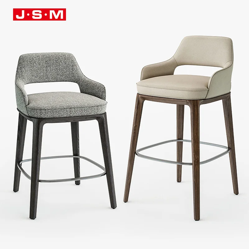 Modern Nordic Style Furniture Grey High Wood Gold Back Bar Stool With Arm