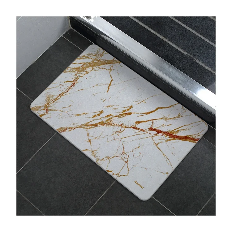 Marble Design Stone Version Diatomite Non Slip Bath Washable High Absorption Hard Diatom Bath Mat Foot Mat