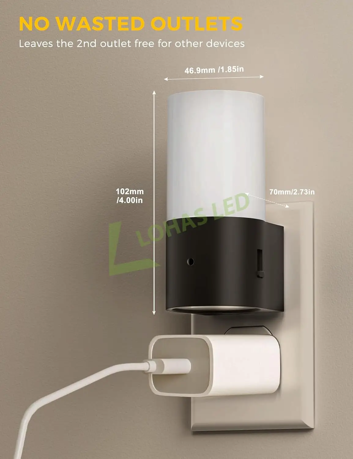 LOHAS Wall Plug Nightlight Dimmable LED Nightlight Dusk to Dawn Light Sensor LED Night Lights for Bedroom Kids Room