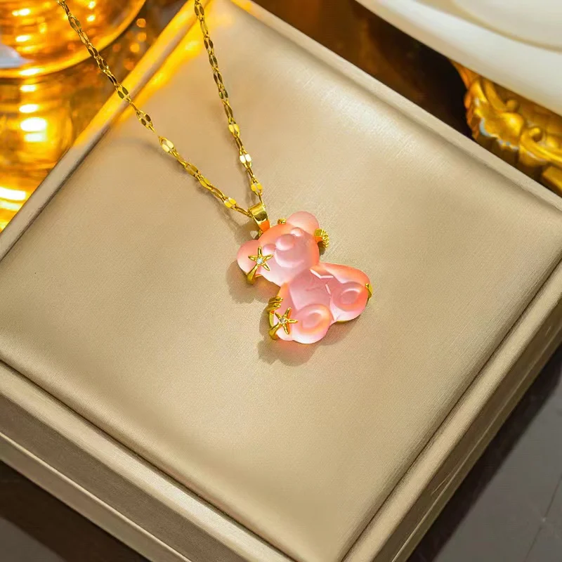 New arrival gold Plated star cute acrylic bear pendant necklace for women