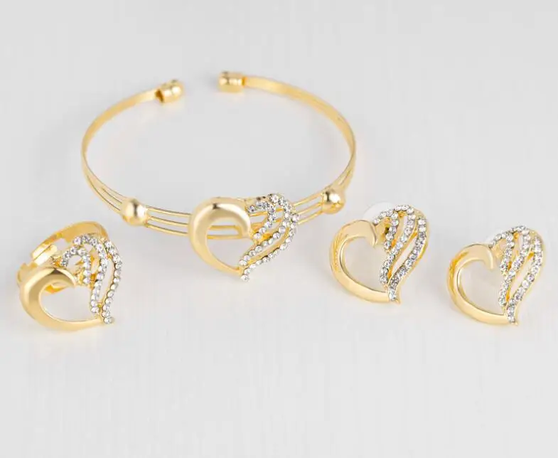 Fashion Austrian Crystal Love Heart Jewelry Sets for Women Necklace Earrings Bangle Ring Bridal Wedding Sets