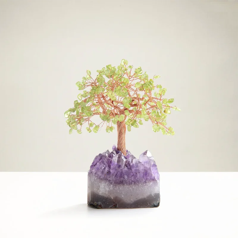 Natural Raw Stone Gravel Rose Quartz Gemstone Tree Of Life Healing Money Crystal Tree Room Decoration For Fengshui Gift