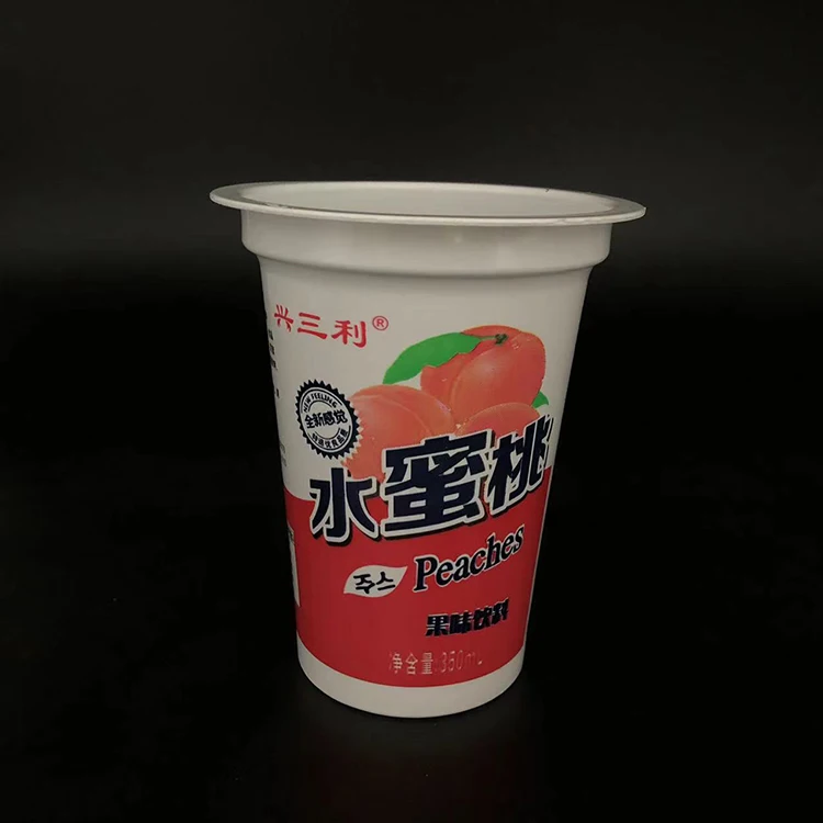 330ml 350ml Plastic yogurt cup juice beverage cup with aluminium foil heat seal lid