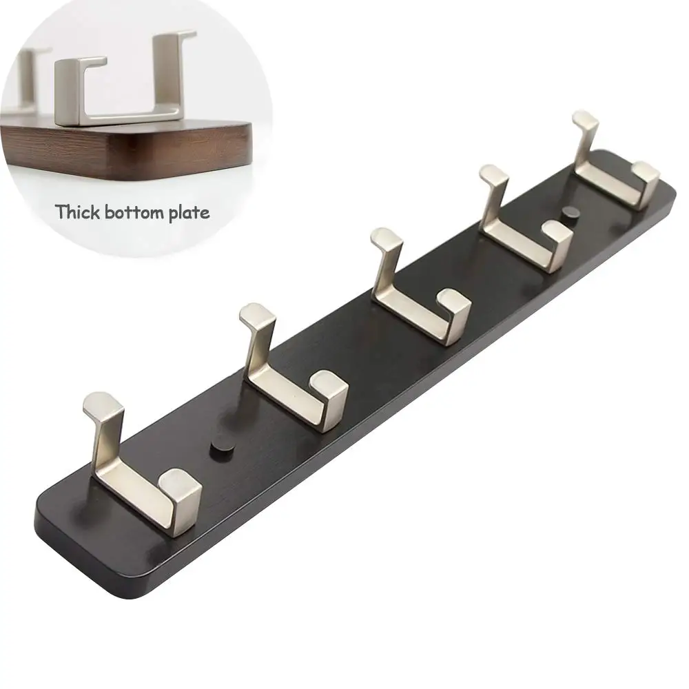 Bamboo 5 Hooks Wall Mounted Coat Rack Brown