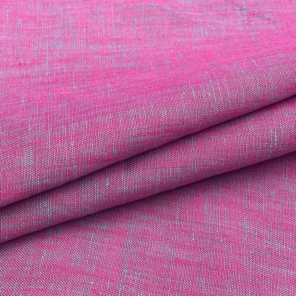 Price per meter european 21s two tone yarn plain dyed fine textured oxford 100% linen fabric for shirting