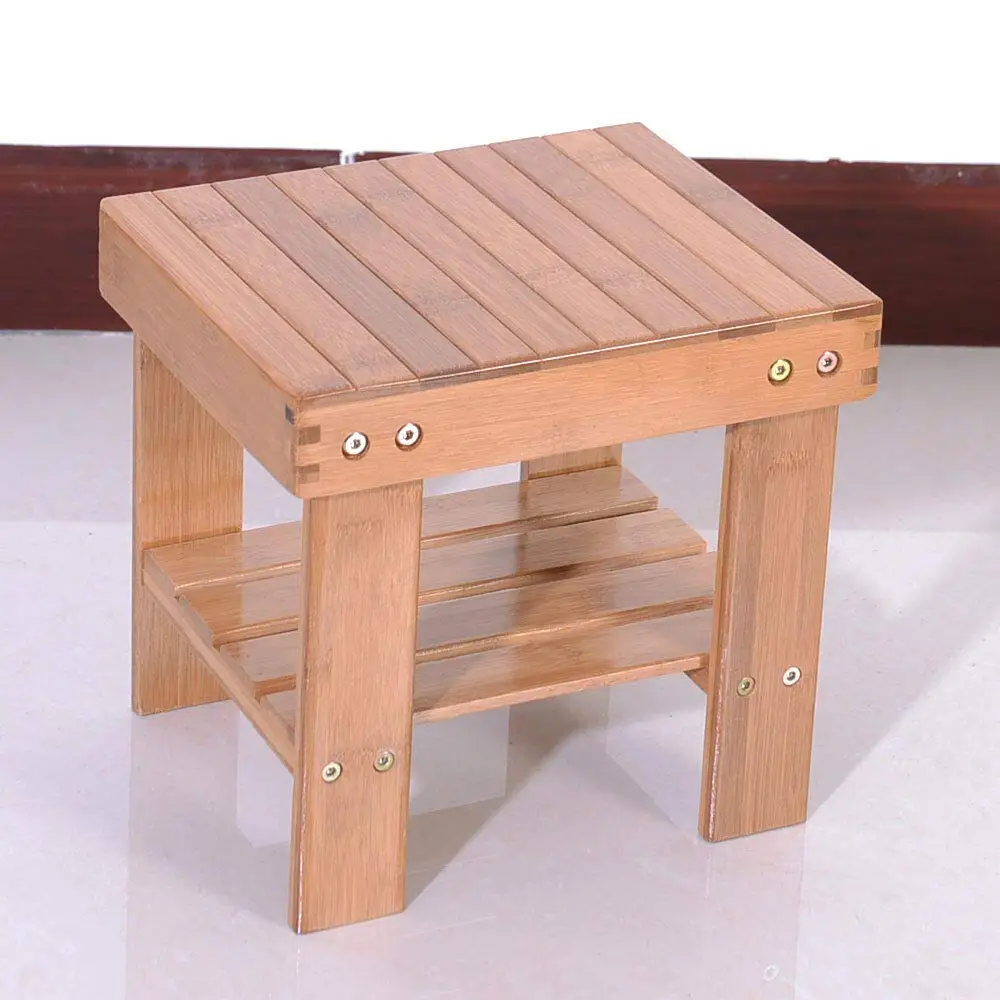 Small Bamboo Stool Sit Shower Spa Bench Corner Chair Wood Shelf Foot Rest Elders Kids Seat