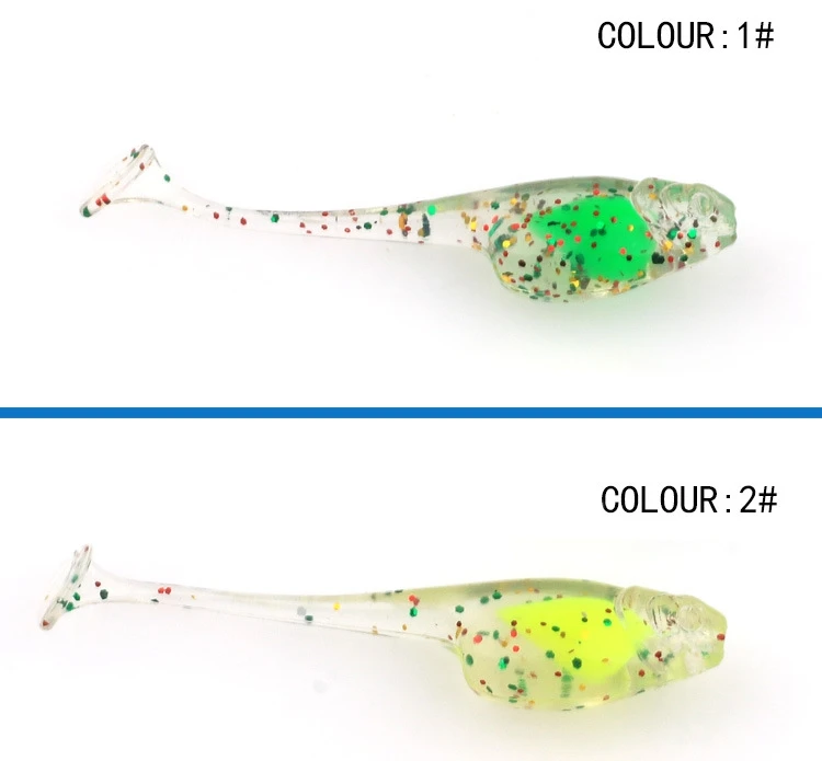 New 5cm 0.8g Tadpole Soft Bait Double Color T Tail Pvc Soft Fishing Lure Worm With Crank Hook Tadpole Lures Baby Shad