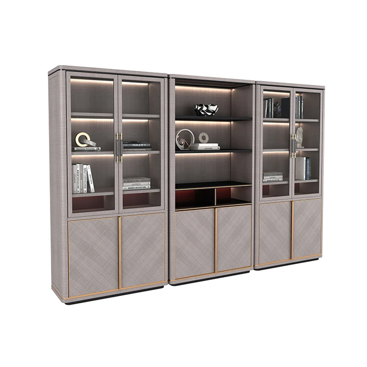 Wholesale Modern Home Solid Wood Metal Office Desk And Chair Geometric Metallic Bookcases