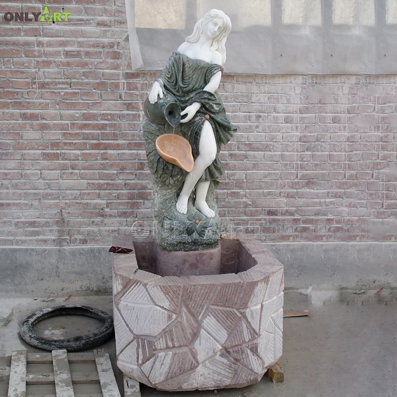 Home Mixed Color Marble Stone Garden Water Fountain Woman Lady Statue With Pot